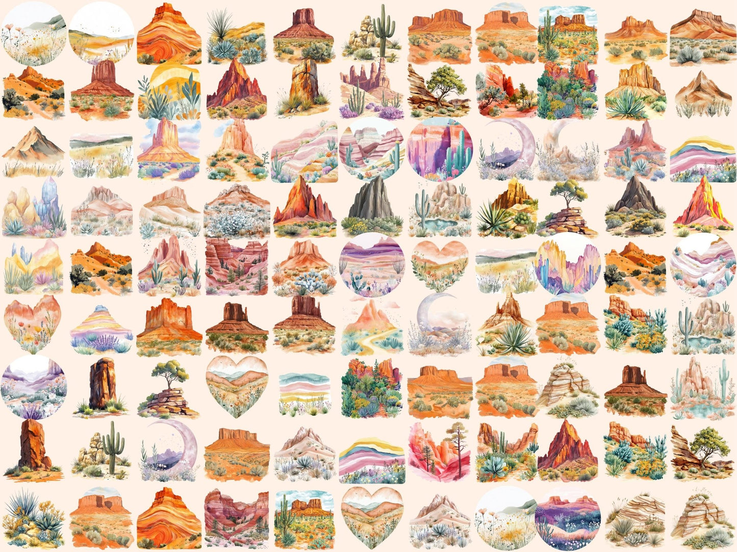 Mesas & Buttes Watercolor Clipart - High - Quality Instant Digital Download for Creative Projects