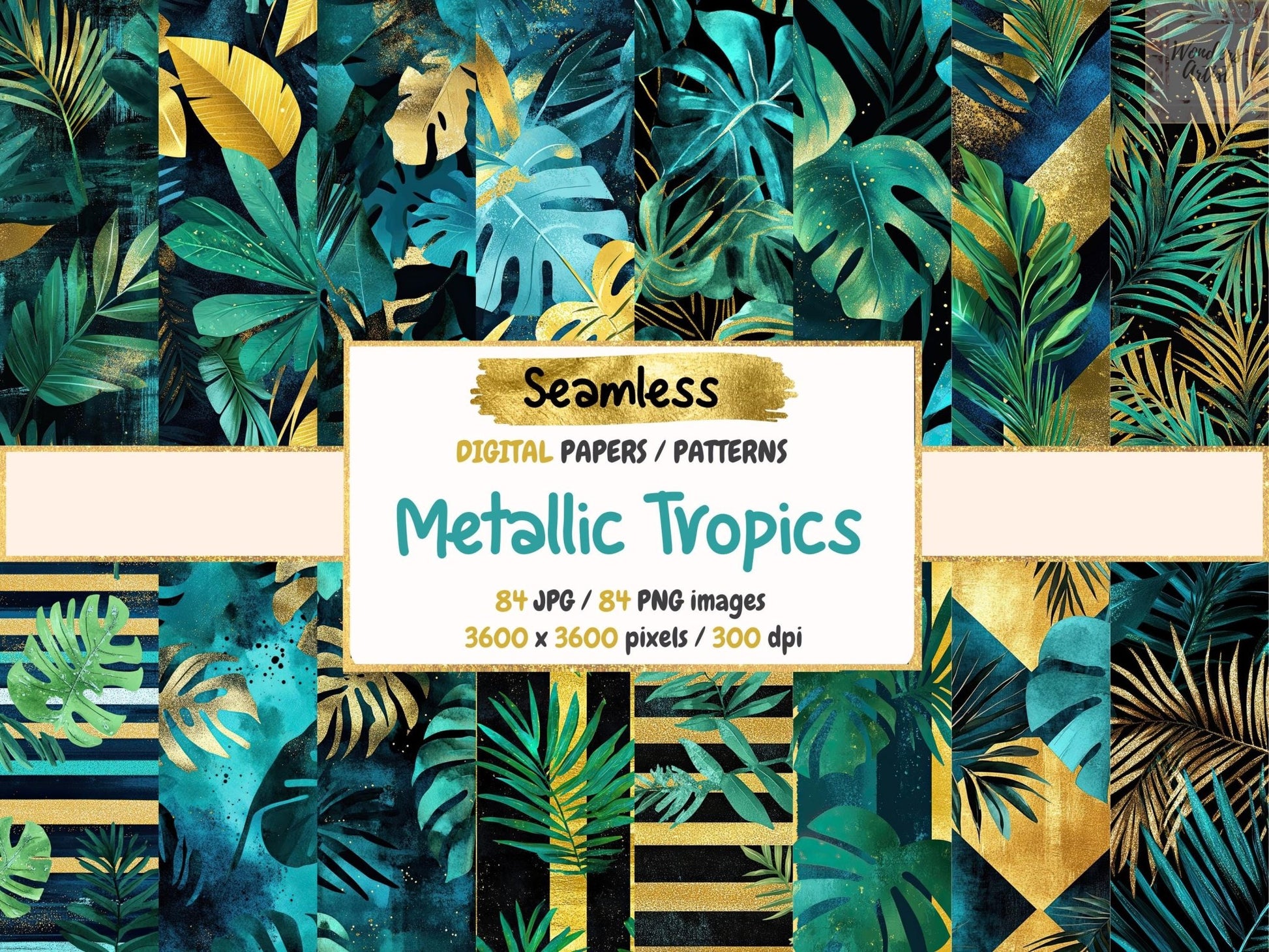 Metallic Tropics Seamless Digital Paper - High - Quality Instant Digital Download for Creative Projects