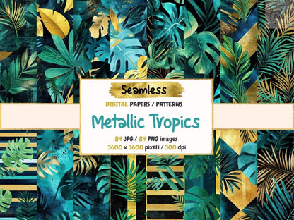 Metallic Tropics Seamless Digital Paper Exotic Metal Art - Wonders Artist