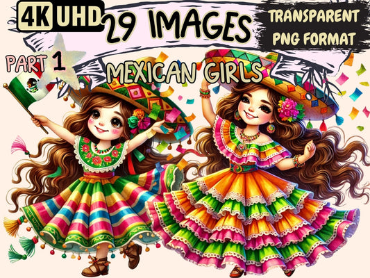 Mexican Girls Clipart - High - Quality Instant Digital Download for Creative Projects