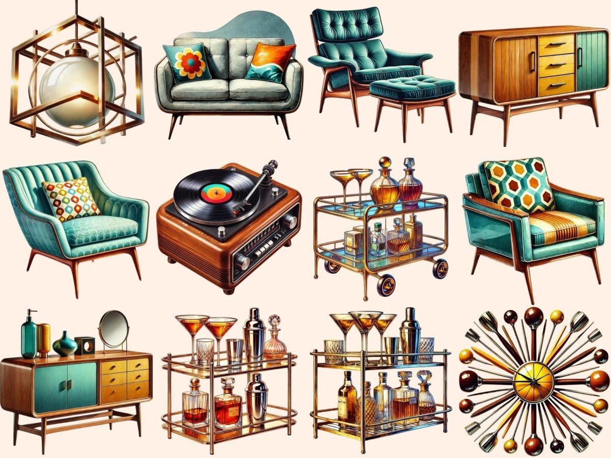 Mid - Century Modern Interior Clipart 1950s style art - Wonders Artist