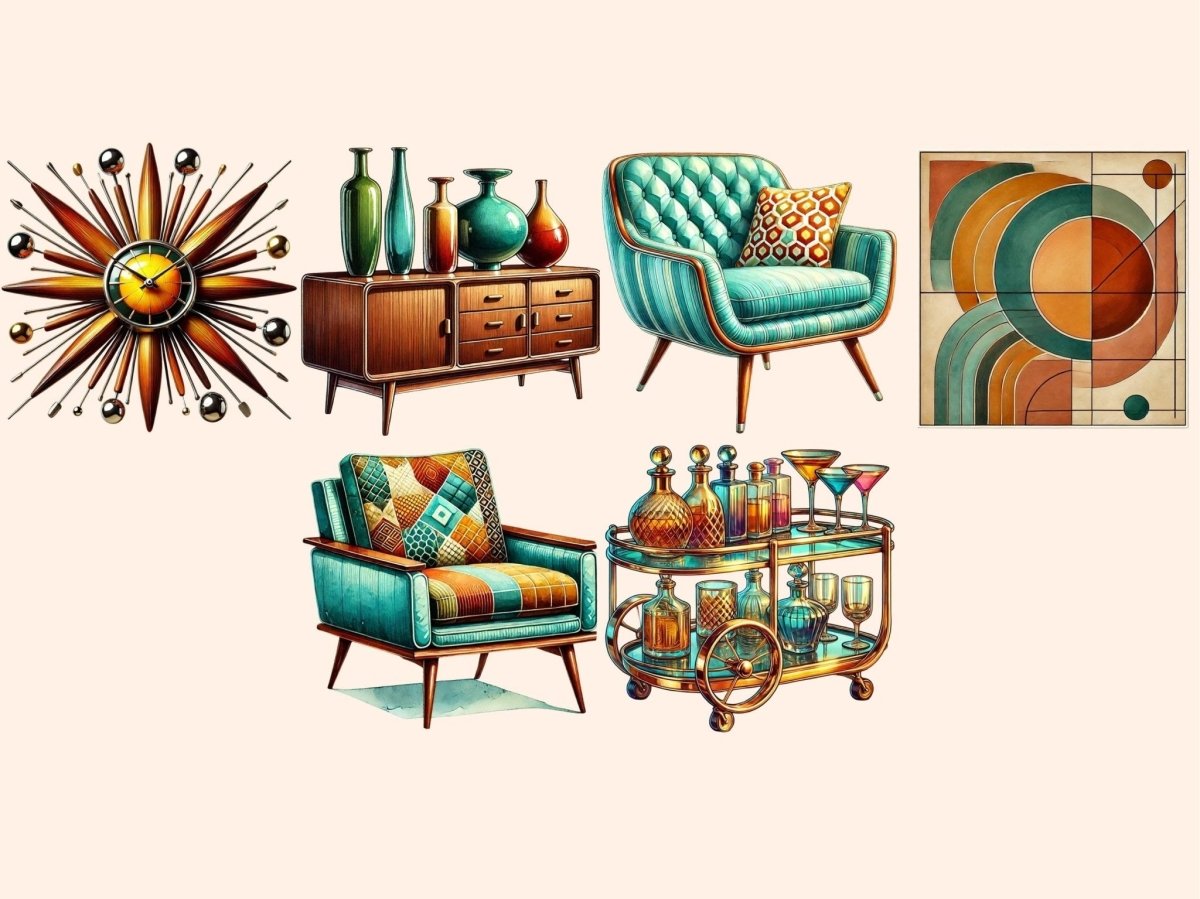 Mid - Century Modern Interior Clipart 1950s style art - Wonders Artist