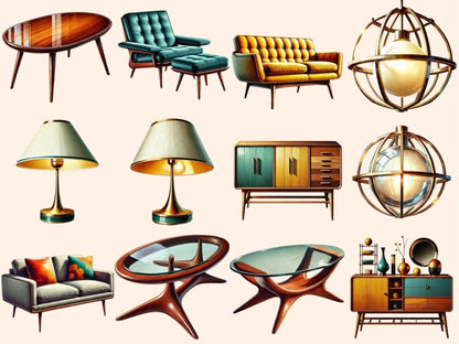 Mid - Century Modern Interior Clipart 1950s style art - Wonders Artist