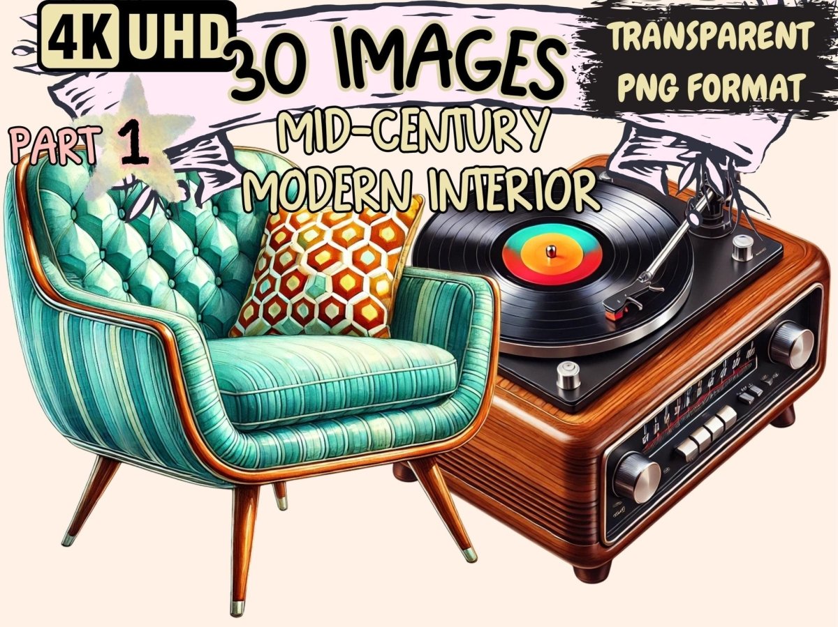 Mid - Century Modern Interior Clipart 1950s style art - Wonders Artist