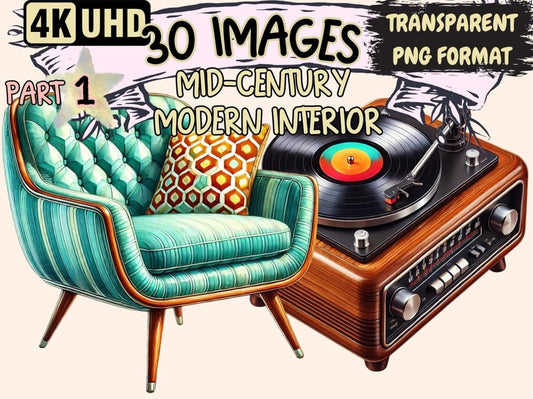 Mid - Century Modern Interior Clipart 1950s style art - Wonders Artist