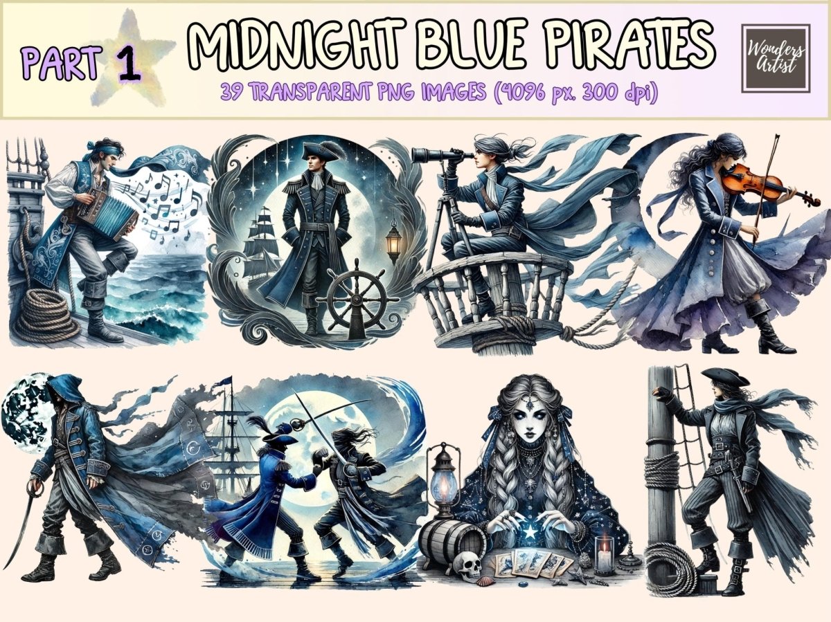 Midnight Blue Pirates Clipart blue pirate clipart dark pirate art dark pirate clipart - WondersArtist