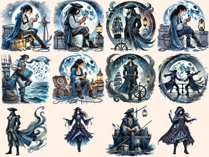 Midnight Blue Pirates Clipart blue pirate clipart dark pirate art dark pirate clipart - WondersArtist