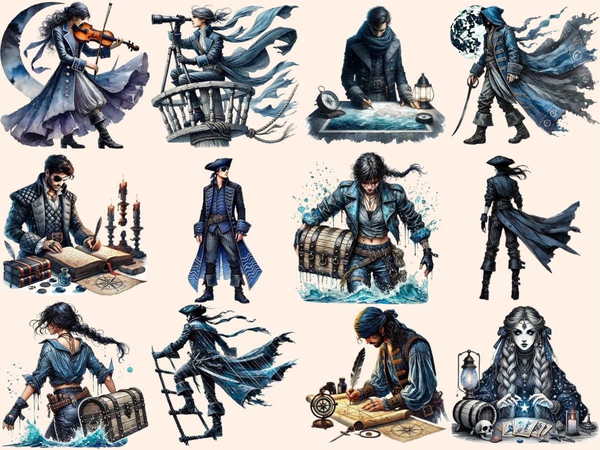Midnight Blue Pirates Clipart blue pirate clipart dark pirate art dark pirate clipart - WondersArtist