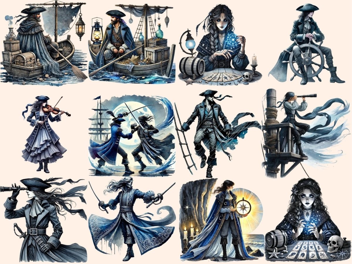 Midnight Blue Pirates Clipart blue pirate clipart dark pirate art dark pirate clipart - WondersArtist