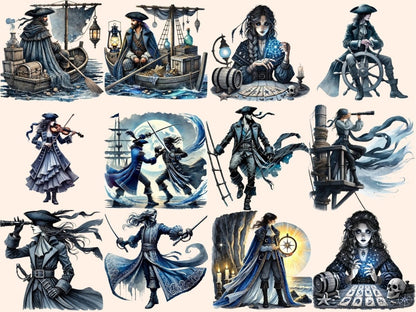 Midnight Blue Pirates Clipart blue pirate clipart dark pirate art dark pirate clipart - WondersArtist