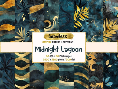 Midnight Lagoon Seamless Digital Paper Aquatic Night Print - Wonders Artist