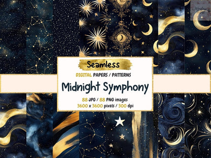 Midnight Symphony Seamless Digital Paper Celestial Paper - Wonders Artist