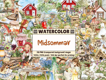 Midsommar Watercolor Clipart boho summer png floral crown clipart flower wreath png - WondersArtist