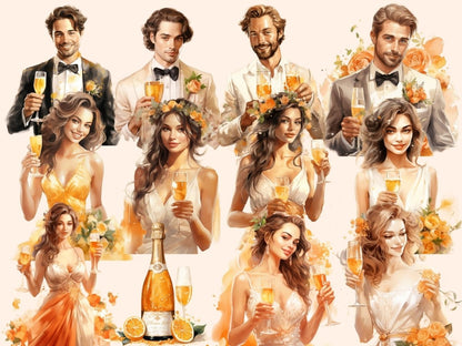 Mimosa Cocktail Watercolor Clipart - High - Quality Instant Digital Download for Creative Projects