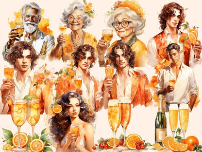 Mimosa Cocktail Watercolor Clipart - High - Quality Instant Digital Download for Creative Projects