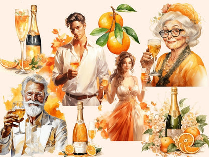 Mimosa Cocktail Watercolor Clipart - High - Quality Instant Digital Download for Creative Projects