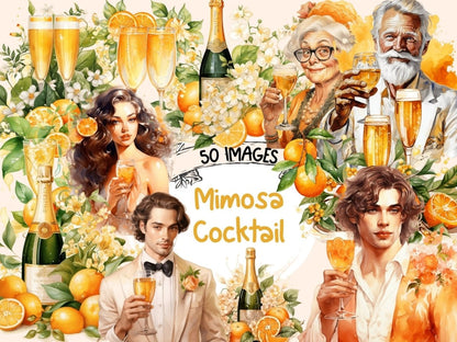 Mimosa Cocktail Watercolor Clipart - High - Quality Instant Digital Download for Creative Projects