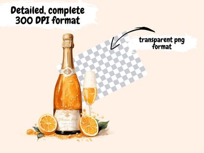 Mimosa Cocktail Watercolor Clipart - High - Quality Instant Digital Download for Creative Projects