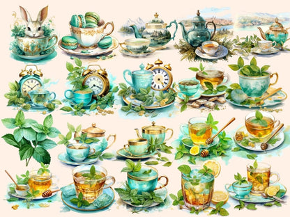 Mint Tea Watercolor Clipart green tea clipart - Wonders Artist