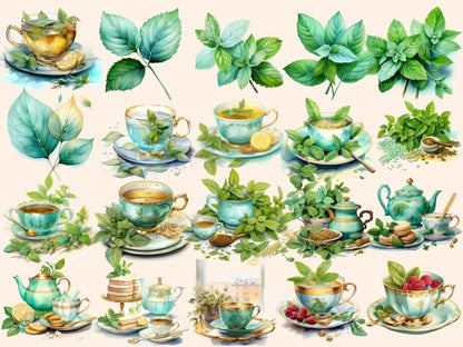 Mint Tea Watercolor Clipart green tea clipart - Wonders Artist