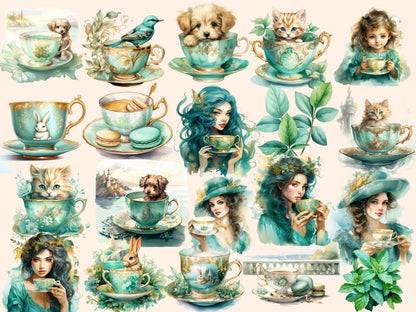 Mint Tea Watercolor Clipart green tea clipart - Wonders Artist