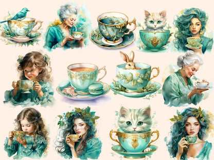 Mint Tea Watercolor Clipart green tea clipart - Wonders Artist