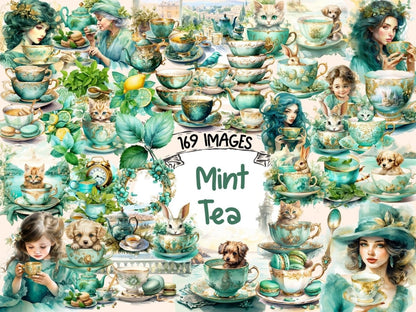 Mint Tea Watercolor Clipart green tea clipart - Wonders Artist