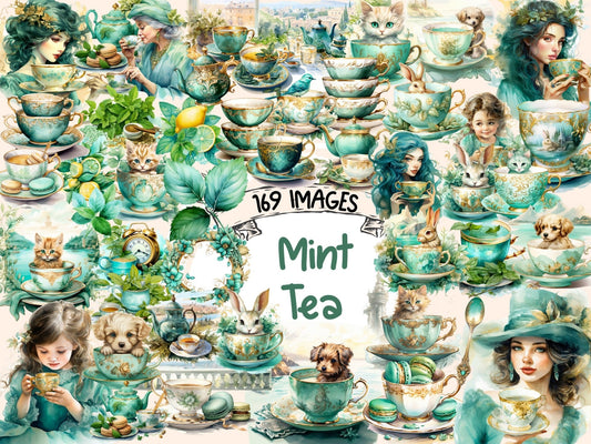 Mint Tea Watercolor Clipart - High - Quality Instant Digital Download for Creative Projects