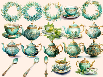 Mint Tea Watercolor Clipart green tea clipart - Wonders Artist