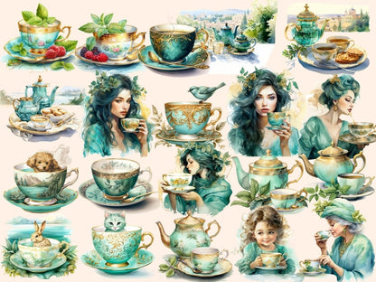 Mint Tea Watercolor Clipart green tea clipart - Wonders Artist
