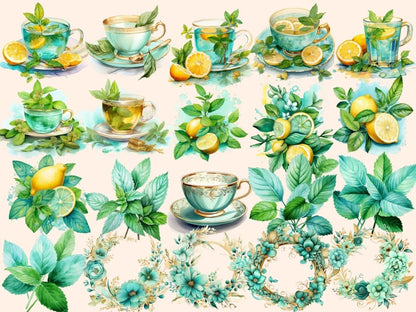 Mint Tea Watercolor Clipart green tea clipart - Wonders Artist