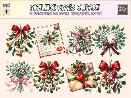 Mistletoe Kisses Clipart All Bundles Clipart Line Art - WondersArtist