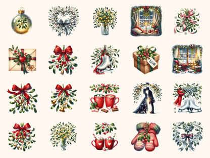 Mistletoe Kisses Clipart All Bundles Clipart Line Art - WondersArtist