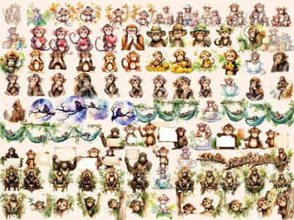 Monkeys Watercolor Clipart animal clipart - Wonders Artist