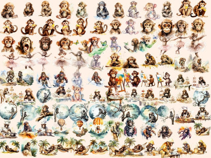 Monkeys Watercolor Clipart animal clipart - Wonders Artist