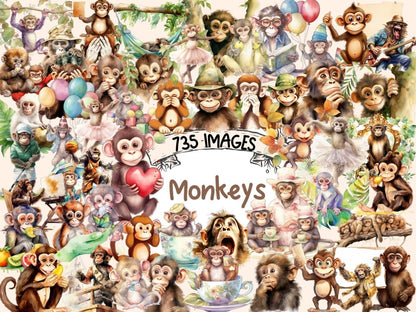 Monkeys Watercolor Clipart animal clipart - Wonders Artist
