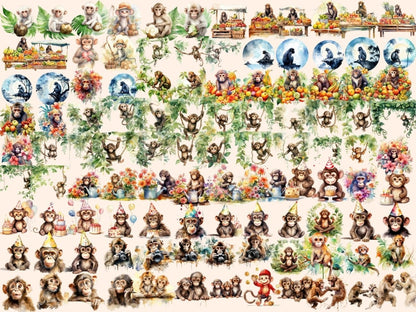 Monkeys Watercolor Clipart animal clipart - Wonders Artist