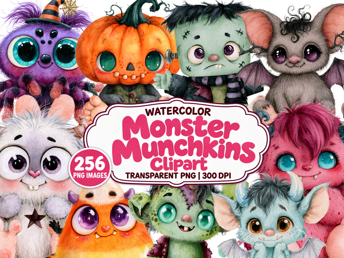 Monster Munchkins Watercolor Clipart — cover