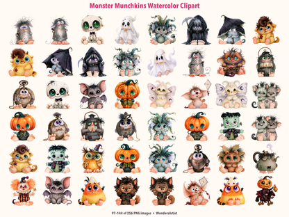 Monster Munchkins Watercolor Clipart — preview grid 3