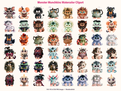 Monster Munchkins Watercolor Clipart — preview grid 4