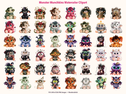 Monster Munchkins Watercolor Clipart — preview grid 5