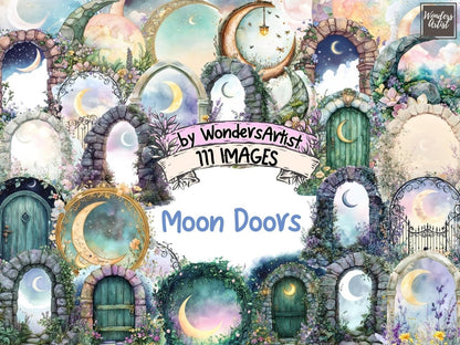 Moon Doors Watercolor Clipart celestial door png - Wonders Artist