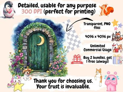 Moon Doors Watercolor Clipart celestial door png - Wonders Artist