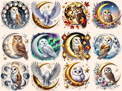 Moon Owls Clipart Celestial Owl png - Wonders Artist