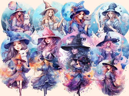 Moon Witches Watercolor Clipart fantasy clipart - Wonders Artist