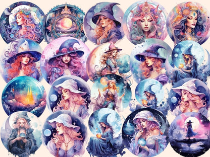 Moon Witches Watercolor Clipart fantasy clipart - Wonders Artist