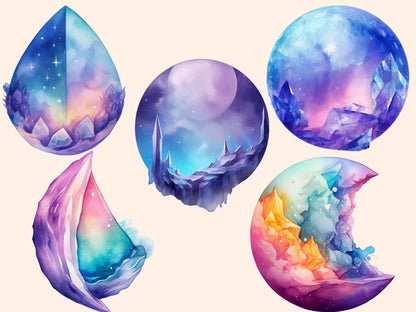 Moon Witches Watercolor Clipart fantasy clipart - Wonders Artist