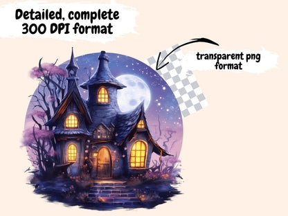 Moonlight Fairy Houses Watercolor Clipart fairy house clipart - Wonders Artist
