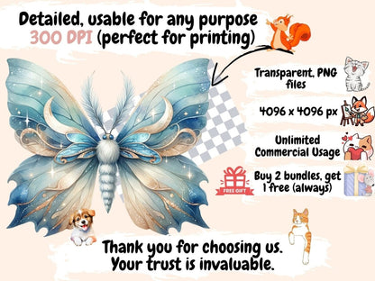 Moonlight Moths Clipart Cute moth art - Wonders Artist