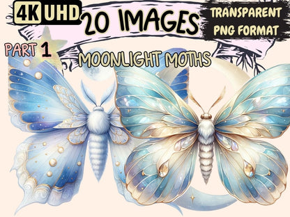 Moonlight Moths Clipart Cute moth art - Wonders Artist